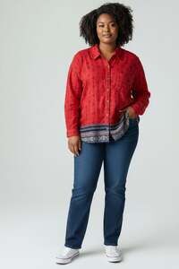 CST Sport 28W 3X Crisp Rich Artistic Red Cotton Aztec Beautiful Blouse Shirt